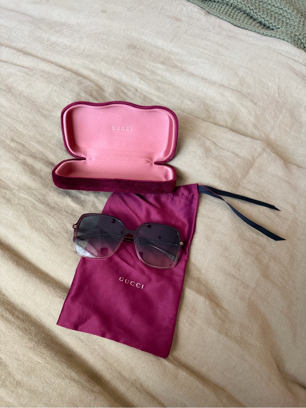 Gucci Women's Oversized Square Sunglasses in Burgundy and Pink Gradient